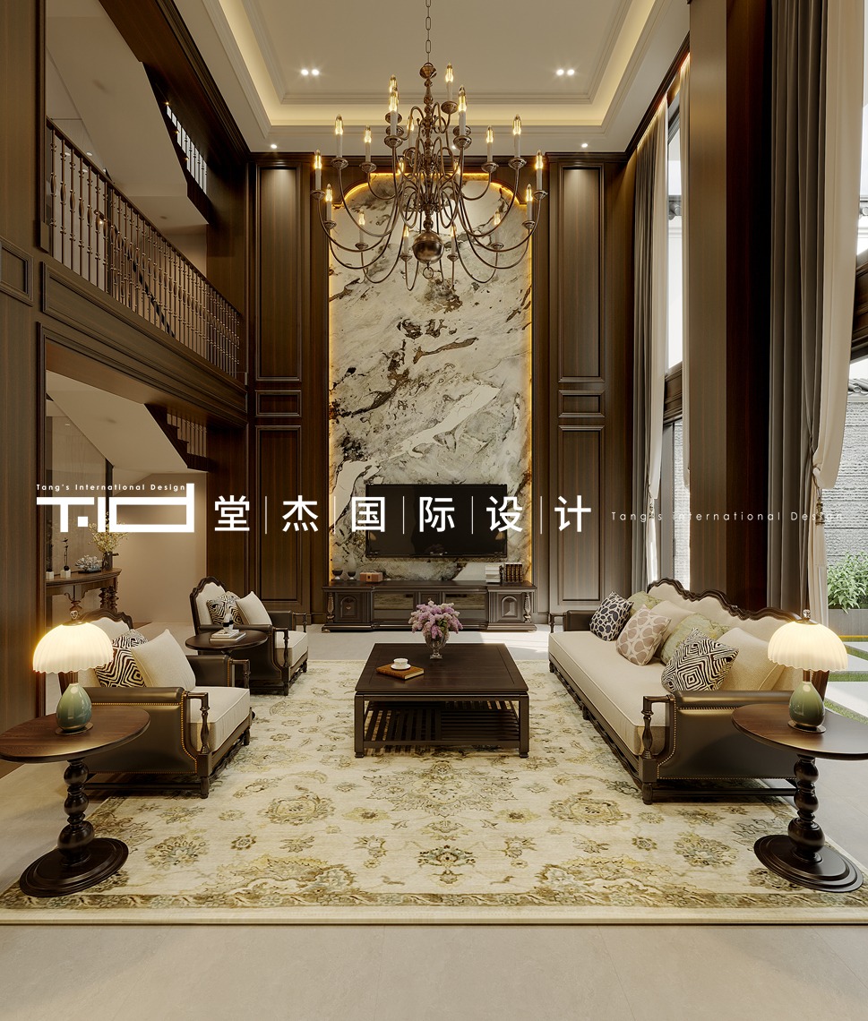 美式风格-中堂院墅-联排别墅-450㎡-装修效果图